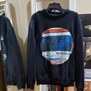 Versace Black Crewneck Sweater with Multicolor Graphic